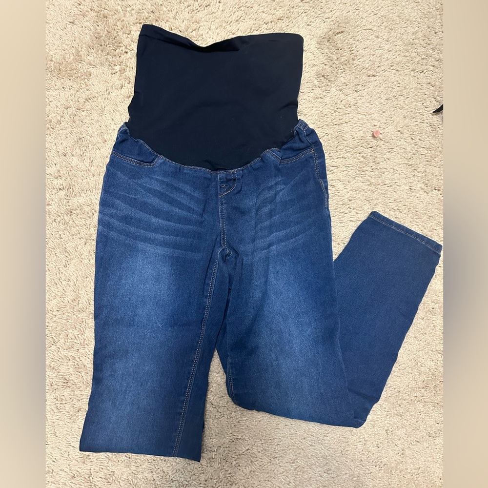 Maternity Blue Jeggings with Distressed Denim Look